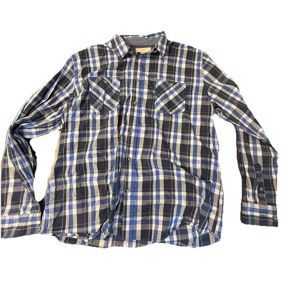 Weatherproof Vintage Men’s XXL Blue Plaid Button Up Shirt Long Sleeve